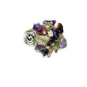 Sterling Silver Ring Size 5 Garnet Amethyst Peridot Citrine Gemstones Jewelry